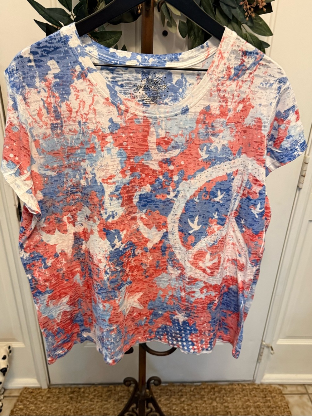 Green Source Patriotic Tie Dye Peace Sign Burnout Tee T Shirt SS 2XL XXL